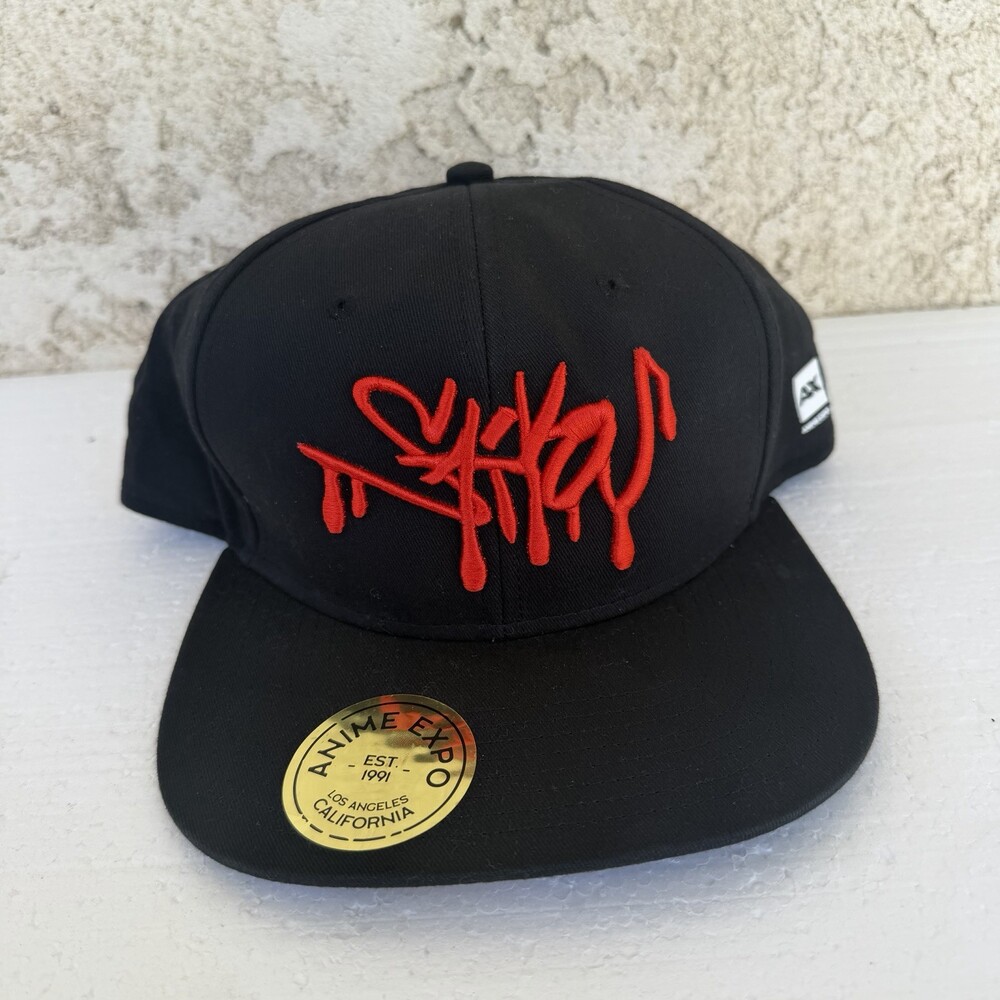 Anime Expo AX Black Snapback Hat Red Graffiti Embroidered Brim Art Streetwear